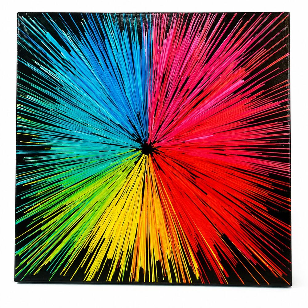 Colorful Starburst Abstract Resin Wall Art 14x14 Modern Geometric Painting